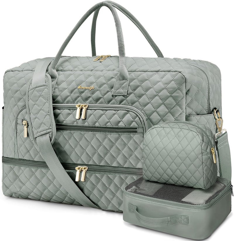 LUOCIP Large Women Travel Duffle Bag, Weekender Bags for Women with Shoe Compartment, Carry on Overnight Bag with Toiletry Bag, Gym Duffel Bag with Wet Pocket, Hospital Bags for Labor and Delivery 3 PCS Set - Image 1